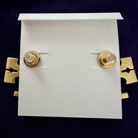 Tory Burch Authentic Kira Crystal Pave Tory Logo Gold Bold Stud Earrings - Picture 13 of 13